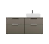burgbad Eqio lavabo sobre encimera cerámica cuadrado, derecha, incluye mueble bajo para lavabo con 4 cajones, anchura 1400mm, SGUS140RF2010C0001G0146, Color: Gris alto brillo / Gris alto brillo, tirad