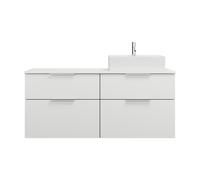 burgbad Eqio lavabo sobre encimera cerámica cuadrado, derecha, incluye mueble bajo para lavabo con 4 cajones, ancho 1400mm, SGUS140RF6582C0001G0146, Color: Blanco mate / Blanco mate, mango cromado G01