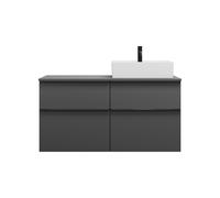 burgbad Eqio lavabo sobre encimera cerámica cuadrado, derecha, incluye mueble bajo para lavabo con 4 cajones, anchura 1200mm, SGUS120RF6584C0001G0252, Color: Gris oscuro mate / Gris oscuro mate, tirad