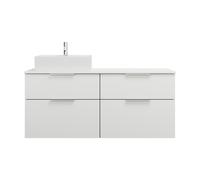 burgbad Eqio lavabo sobre encimera cerámica cuadrado, izquierda, incluye mueble bajo para lavabo con 4 cajones, anchura 1400mm, SGUS140LF2009C0001G0146, Color: Blanco brillo intenso / Blanco brillo in