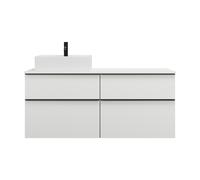 burgbad Eqio lavabo sobre encimera cerámica cuadrado, izquierda, incluye mueble bajo para lavabo con 4 cajones, anchura 1400mm, SGUS140LF2009C0001G0252, Color: Blanco brillo intenso / Blanco brillo in