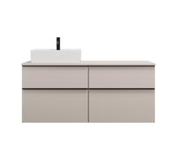 burgbad Eqio lavabo sobre encimera cerámica cuadrado, izquierda, incluye mueble bajo para lavabo con 4 cajones, anchura 1400mm, SGUS140LF6583C0001G0252, Color: Gris claro mate / Gris claro mate, tirad