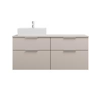 burgbad Eqio lavabo sobre encimera cerámica cuadrado, izquierda, incluye mueble bajo para lavabo con 4 cajones, anchura 1400mm, SGUS140LF6583C0001G0146, Color: Gris claro mate / Gris claro mate, tirad