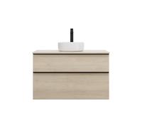 burgbad Eqio lavabo sobre encimera cerámica redondo, centro, incluye mueble bajo para lavabo, ancho 1000mm, SGUM100F3180C0001G0252, Color: Roble decor Cashmere / Roble decor Cashmere, tirador Negro ma