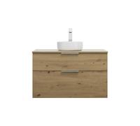 burgbad Eqio lavabo sobre encimera cerámica redondo, centro, incluye mueble bajo para lavabo, anchura 1000mm, SGUM100F5662C0001G0146, Color: Decoración roble urbano / Decoración roble urbano, tirador