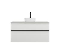 burgbad Eqio lavabo sobre encimera cerámica redondo, centro, incluye mueble bajo para lavabo, anchura 1200mm, SGUM120F2009C0001G0252, Color: Blanco brillo intenso / Blanco brillo intenso, tirador negr