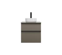 burgbad Eqio lavabo sobre encimera cerámica redondo, centro, incluye mueble bajo para lavabo, anchura 600mm, SGUM060F2010C0001G0252, Color: Gris alto brillo / Gris alto brillo, tirador negro mate G025