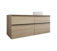 burgbad Eqio lavabo sobre encimera ceramica redondo, derecha, incluido mueble bajo para lavabo, ancho 1400mm, SGUW140RF3180C0001G0252, Color: Roble decor Cashmere / Roble decor Cashmere, tirador Negro
