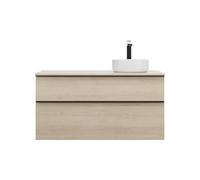 burgbad Eqio lavabo sobre encimera cerámica redondo, derecha, incluye mueble bajo para lavabo con 2 cajones, ancho 1200mm, SGUN120RF3180C0001G0252, Color: Roble decor Cashmere / Roble decor Cashmere,