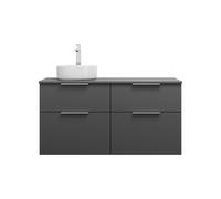 burgbad Eqio lavabo sobre encimera cerámica redondo, izquierda, incluye mueble bajo para lavabo, ancho 1200mm, SGUW120LF6584C0001G0146, Color: Gris oscuro mate / Gris oscuro mate, tirador cromado G014