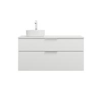burgbad Eqio lavabo sobre encimera cerámica redondo, izquierda, incluye mueble bajo para lavabo con 2 cajones, ancho 1200mm, SGUN120LF6582C0001G0146, Color: Blanco mate / Blanco mate, mango cromado G0