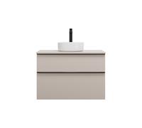 burgbad Eqio lavabo sobre encimera cerámico redondo, centro, incluye mueble bajo para lavabo, anchura 900mm, SGUM090F6583C0001G0252, Color: Gris claro mate / Gris claro mate, tirador negro mate G0252