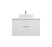 burgbad Eqio lavabo sobre encimera de cerámica cuadrado, centro, incluye mueble bajo para lavabo, anchura 1000mm, SGUP100F6582C0001G0146, Color: Blanco mate / Blanco mate, mango cromado G0146