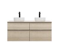 burgbad Eqio lavabos sobre encimera de cerámica redonda, incluyendo mueble bajo para lavabo con 4 cajones, ancho 1400mm, SGUO140F3180C0001G0252, Color: Roble decor Cashmere / Roble decor Cashmere, tir