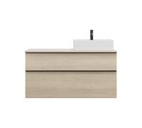 burgbad Eqio mueble bajo para lavabo con consola, recorte a la derecha, 2 cajones, anchura 1200mm, WXXI120RF3180G0252, Color: Roble decor Cashmere / Roble decor Cashmere, tirador Negro mate G0252
