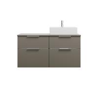 burgbad Eqio mueble bajo para lavabo con consola, recorte a la derecha, 4 cajones, anchura 1200mm, SGUU120RF2010G0146, Color: Gris alto brillo / Gris alto brillo, tirador cromado G0146
