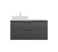 burgbad Eqio mueble bajo para lavabo con consola, recorte a la izquierda, 2 cajones, anchura 1200mm, WXXI120LF6584G0146, Color: Gris oscuro mate / Gris oscuro mate, tirador cromado G0146