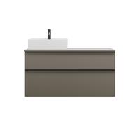 burgbad Eqio mueble bajo para lavabo con consola, recorte a la izquierda, 2 cajones, anchura 1200mm, WXXI120LF2010G0252, Color: Gris alto brillo / Gris alto brillo, tirador negro mate G0252