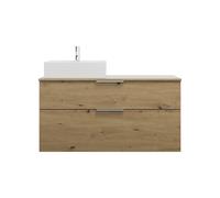 burgbad Eqio mueble bajo para lavabo con consola, recorte a la izquierda, 2 cajones, anchura 1200mm, WXXI120LF5662G0146, Color: Decoración roble urbano / Decoración roble urbano, tirador cromado G0146
