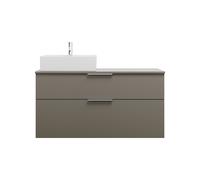 burgbad Eqio mueble bajo para lavabo con consola, recorte a la izquierda, 2 cajones, anchura 1200mm, WXXI120LF2010G0146, Color: Gris alto brillo / Gris alto brillo, tirador cromado G0146