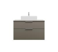 burgbad Eqio mueble bajo para lavabo con consola, recorte central, 2 cajones, anchura 1000mm, WXXH100F2010G0146, Color: Gris alto brillo / Gris alto brillo, tirador cromado G0146
