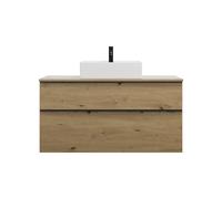 burgbad Eqio mueble bajo para lavabo con consola, recorte central, 2 cajones, anchura 1200mm, WXXH120F5662G0252, Color: Roble decoración Urban / Roble decoración Urban, tirador Negro mate G0252