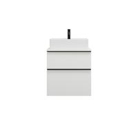 burgbad Eqio mueble bajo para lavabo con consola, recorte central, 2 cajones, anchura 600mm, WXXH060F2009G0252, Color: Blanco brillo intenso / Blanco brillo intenso, tirador negro mate G0252