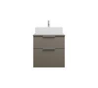 burgbad Eqio mueble bajo para lavabo con consola, recorte central, 2 cajones, anchura 600mm, WXXH060F2010G0146, Color: Gris alto brillo / Gris alto brillo, tirador cromado G0146