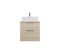 burgbad Eqio mueble bajo para lavabo con consola, recorte central, 2 cajones, anchura 600mm, WXXH060F3180G0146, Color: Roble Decoración Cachemira / Roble Decoración Cachemira, Mango G0146