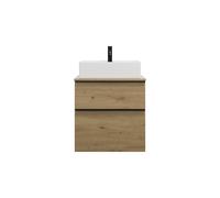 burgbad Eqio mueble bajo para lavabo con consola, recorte central, 2 cajones, anchura 600mm, WXXH060F5662G0252, Color: Roble decoración Urban / Roble decoración Urban, tirador Negro mate G0252