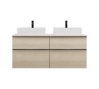 burgbad Eqio mueble bajo para lavabo con consola y 4 cajones, para 2 lavabos sobre encimera, anchura 1400mm, SGUV140F3180G0252, Color: Roble decor Cashmere / Roble decor Cashmere, tirador Negro mate G