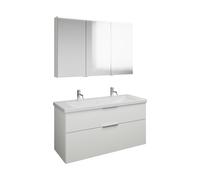burgbad Eqio Set, compuesto por armario con espejo a la derecha, lavabo de cerámica con 2 grifos y mueble bajo para lavabo, anchura 1230mm, SFAO123LF6582C0001G0146, Color: Blanco mate / Blanco mate, m