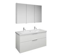 burgbad Eqio Set, compuesto por armario con espejo a la derecha, lavabo de cerámica con 2 grifos y mueble bajo para lavabo, anchura 1230mm, SFAO123LF2009C0001G0146, Color: Blanco brillo intenso / Blan