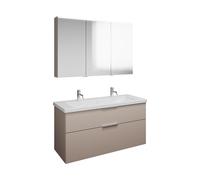 burgbad Eqio Set, compuesto por armario con espejo a la derecha, lavabo de cerámica con 2 grifos y mueble bajo para lavabo, anchura 1230mm, SFAO123LF6583C0001G0146, Color: Gris claro mate / Gris claro