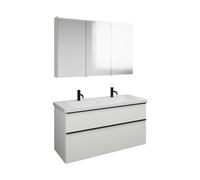 burgbad Eqio Set, compuesto por armario con espejo a la derecha, lavabo de cerámica con 2 grifos y mueble bajo para lavabo, anchura 1230mm, SFAO123LF6582C0001G0252, Color: Blanco mate / Blanco mate, t