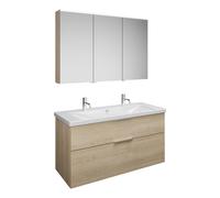 burgbad Eqio Set, compuesto por armario con espejo a la derecha, lavabo de cerámica con 2 grifos y mueble bajo para lavabo, anchura 1230mm, SFAO123LF3180C0001G0146, Color: Roble Decoración Cachemira /