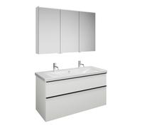 burgbad Eqio Set, compuesto por armario con espejo a la derecha, lavabo de cerámica con 2 grifos y mueble bajo para lavabo, anchura 1230mm, SFAO123LF2009C0001G0252, Color: Blanco brillo intenso / Blan