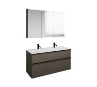burgbad Eqio Set, compuesto por armario con espejo a la derecha, lavabo de cerámica Slim con 2 agujeros para grifo y mueble bajo para lavabo, anchura 1220mm, SHCQ122LF2010C0001G0252, Color: Gris alto 