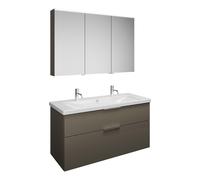 burgbad Eqio Set, compuesto por armario con espejo a la izquierda, lavabo de cerámica con 2 grifos y mueble bajo para lavabo, anchura 1230mm, SFAO123RF2010C0001G0146, Color: Gris alto brillo / Gris al