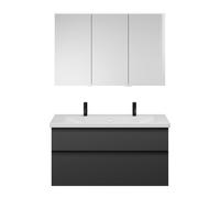 burgbad Eqio Set, compuesto por armario con espejo a la izquierda, lavabo de cerámica con 2 grifos y mueble bajo para lavabo, anchura 1230mm, SFAO123RF6584C0001G0252, Color: Gris oscuro mate / Gris os