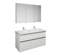 burgbad Eqio Set, compuesto por armario con espejo a la izquierda, lavabo de cerámica con 2 grifos y mueble bajo para lavabo, anchura 1230mm, SFAO123RF2009C0001G0252, Color: Blanco brillo intenso / Bl