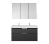 burgbad Eqio Set, compuesto por armario con espejo a la izquierda, lavabo de cerámica con 2 grifos y mueble bajo para lavabo, anchura 1230mm, SFAO123RF6584C0001G0146, Color: Gris oscuro mate / Gris os