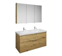 burgbad Eqio Set, compuesto por armario con espejo a la izquierda, lavabo de cerámica con 2 grifos y mueble bajo para lavabo, anchura 1230mm, SFAO123RF5662C0001G0146, Color: Decoración roble urbano / 