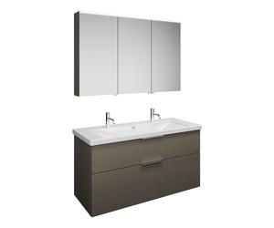 burgbad Eqio Set, compuesto por armario con espejo a la izquierda, lavabo de cerámica con 2 grifos y mueble bajo para lavabo, anchura 1230mm, SFAO123RF2010C0001G0146, Color: Gris alto brillo / Gris al