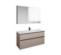 burgbad Eqio Set, compuesto por armario con espejo a la izquierda, lavabo de cerámica Slim y mueble bajo para lavabo, anchura 1220mm, SHCP122RF6583C0001G0252, Color: Gris claro mate / Gris claro mate,