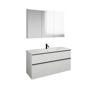 burgbad Eqio Set, compuesto por armario con espejo a la izquierda, lavabo de cerámica Slim y mueble bajo para lavabo, anchura 1220mm, SHCP122RF6582C0001G0252, Color: Blanco mate / Blanco mate, tirador