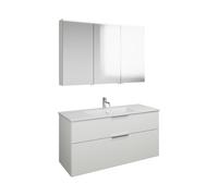 burgbad Eqio Set, compuesto por armario con espejo a la izquierda, lavabo de cerámica Slim y mueble bajo para lavabo, anchura 1220mm, SHCP122RF2009C0001G0146, Color: Blanco brillo intenso / Blanco bri