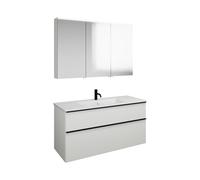 burgbad Eqio Set, compuesto por armario con espejo a la izquierda, lavabo de cerámica Slim y mueble bajo para lavabo, anchura 1220mm, SHCP122RF2009C0001G0252, Color: Blanco brillo intenso / Blanco bri