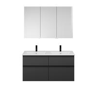 burgbad Eqio Set, compuesto por armario con espejo a la izquierda, lavabo doble de cerámica Slim y mueble bajo para lavabo, anchura 1220mm, SHCR122RF6584C0001G0252, Color: Gris oscuro mate / Gris oscu