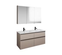 burgbad Eqio Set, compuesto por armario con espejo a la izquierda, lavabo doble de cerámica Slim y mueble bajo para lavabo, anchura 1220mm, SHCR122RF6583C0001G0252, Color: Gris claro mate / Gris claro